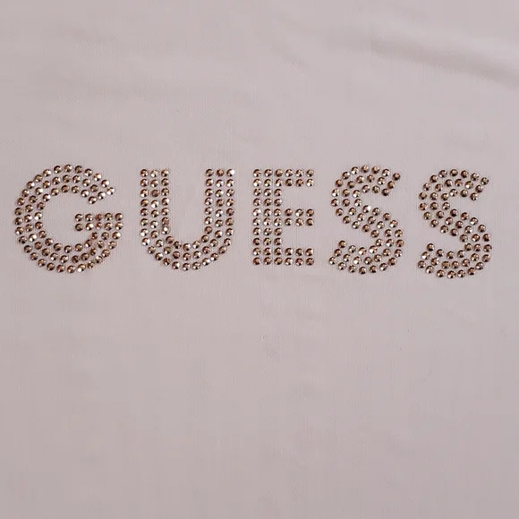 2531 * Guess Mesh Top Rhinestone Logo Sheer Short Sleeve Pink Blush Size S - Picture 6 of 8